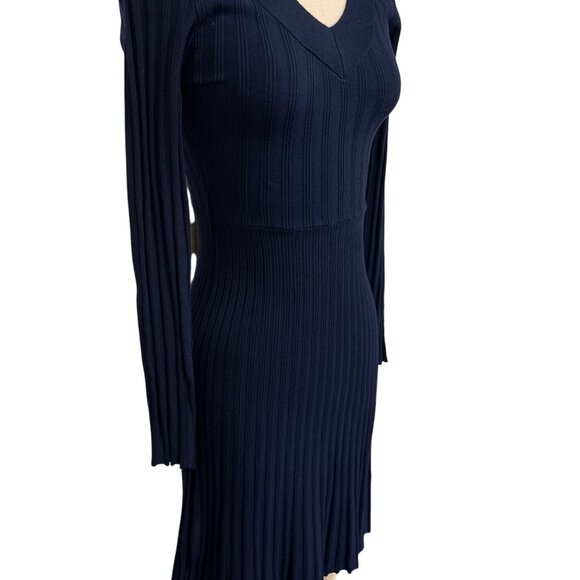 Venus Navy Blue Ribbed Knit Long Sleeve Dress XS - Picture 2 of 15